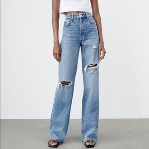 Zara Ripped Wide Leg Jeans